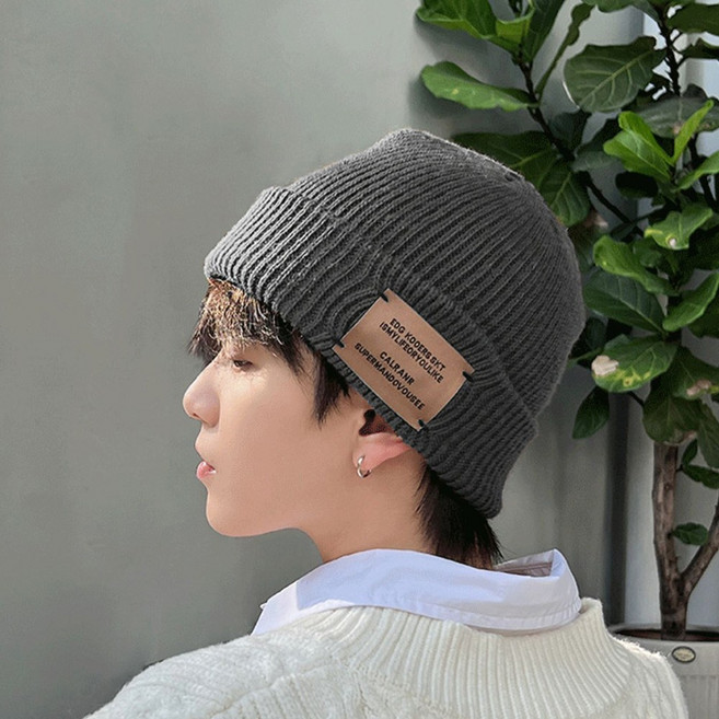 미즈코스 라벨 패치 비니 골지 롱비니 모자 빅사이즈 패치 비니 대두 도톰 털모자