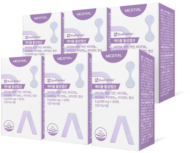 [공식판매처] 메디셜 활성엽산 영양제 임신준비 임산부 초기 중기 출산후 효능 액티플, 6박스, 30정
