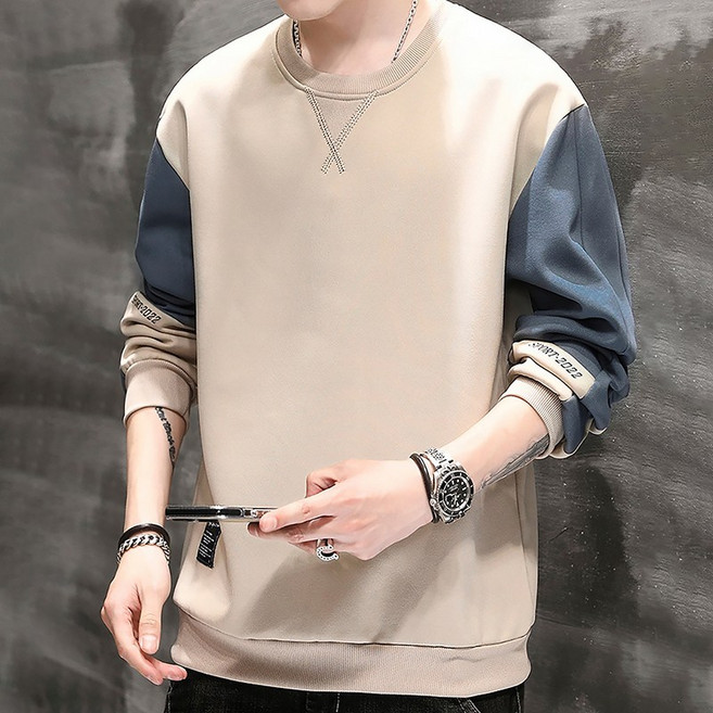 스몰더 오버핏 배색 포인트 라운드 티셔츠