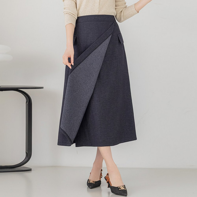 프롬코 여성 부드러운 스판 데님 밴딩 A라인 롱 스커트 FRC291