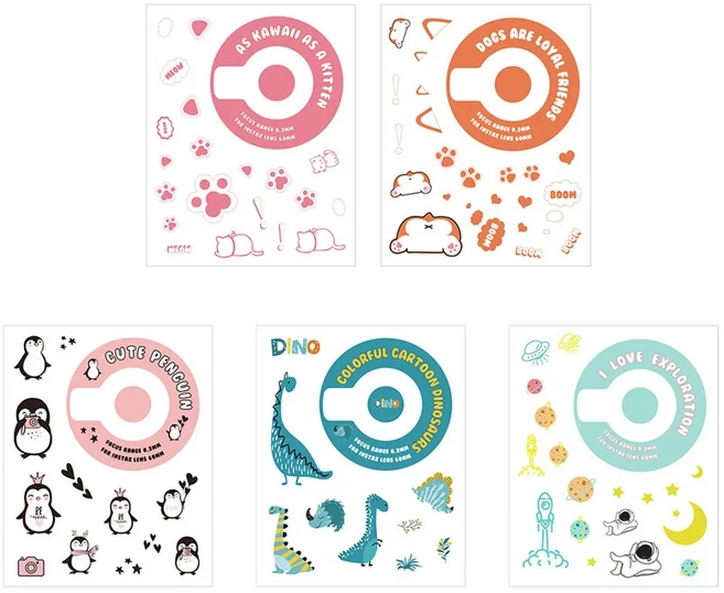 후지필름 인스탁스 미니 12 카메라 바디 또는 케이스 가방용 만화 카메라 장식 스티커 5 개 다른 패턴 신제, 02 Style 2, 01 빠른