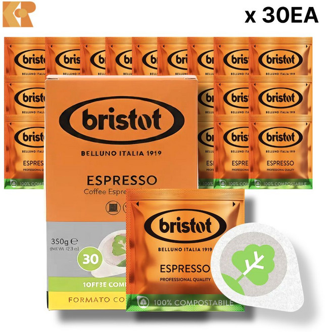 미슐랭 [브리스토트] BRISTOT PODS - ESPRESSO ESE 에스프레소 파드(포드)커피(44mm) | 이탈리아 에스프레소 원두 | 7g 30개 맛있는 원두커피파드, 1세트, 30개입