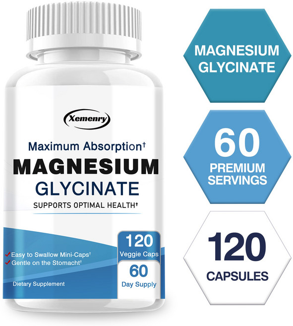 마그네슘 글리시네이트 500mg 캡슐 신경 근육 심장 기분 개선을 위한 최대 흡수율 마그네슘 보충제, 1개, 60정
