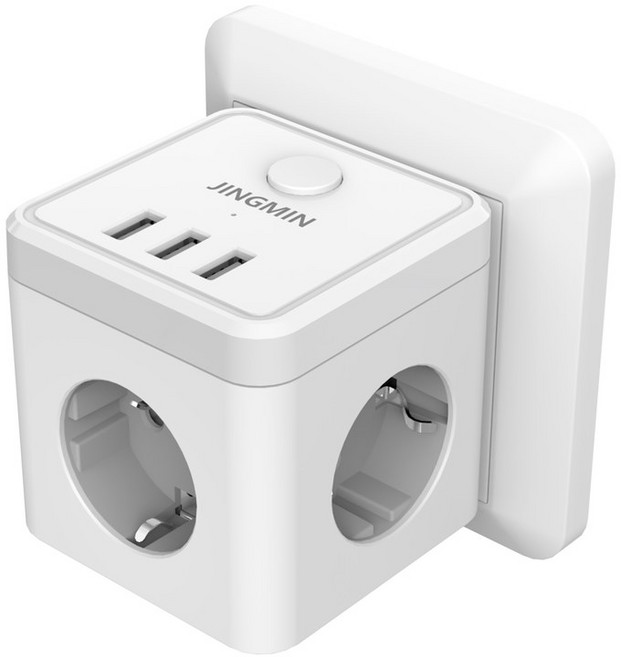 3개의 AC 콘센트가 있는 벽면 소켓 확장기 USB 포트 6-in-1 EU 플러그 충전기 홈 전원 스트립 소켓용 전기 스위치 켜기/끄기, 01 Wall Socket, 1개