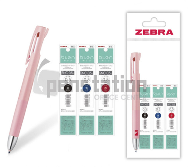 제브라 블렌 BLEN 3C 3색 0.5mm 볼펜/볼펜심 세트, 0.5mm 핑크1+리필심 흑1+청1+적1 세트, 1개