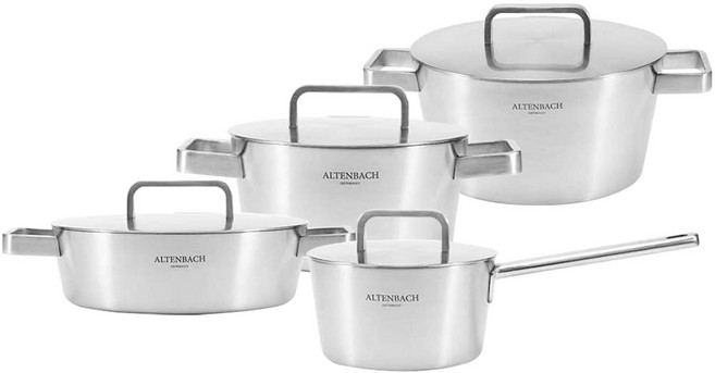 알텐바흐 아트리움 316Ti 통5중 스텐 인덕션 냄비 4종세트, 1세트, 편수16+양수20+양수24+전골24, 실버