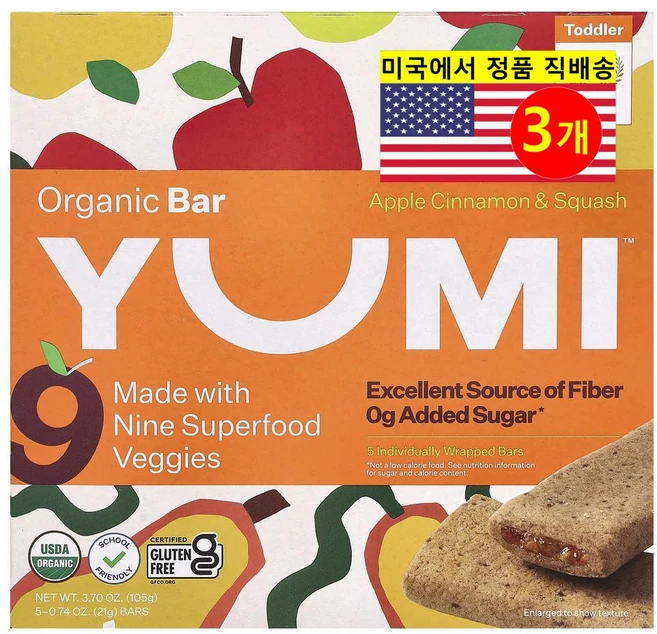 Yumi 2세 이상 어린이용 맛있고 풍부한 영양 공급 오가닉 스낵 바 5개입 21g 1개, 3개 - 쿠팡