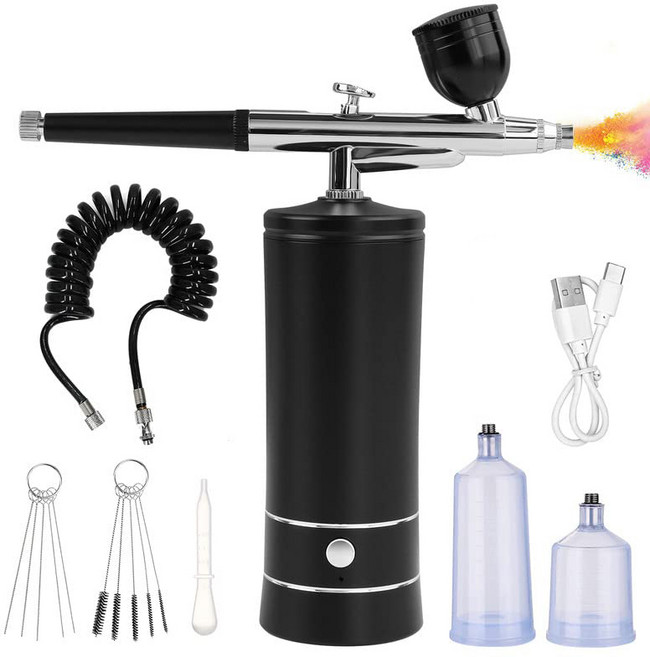 프리라이프 - 무선 에어브러쉬 미스트기 수분공급기 세트 메이크업 네일 아트 자동차 페인트 보수 케이크 장식 등에 적합합니다, A블랙 ZYK01, ZYK01, 1개, A블랙 ZYK01