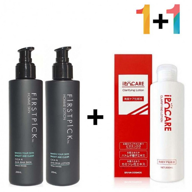 남성스킨로션세트 시카토너 AHA BHA 3종 200ml, 시카 스킨1로션1 1개 케어나이트크림 1개