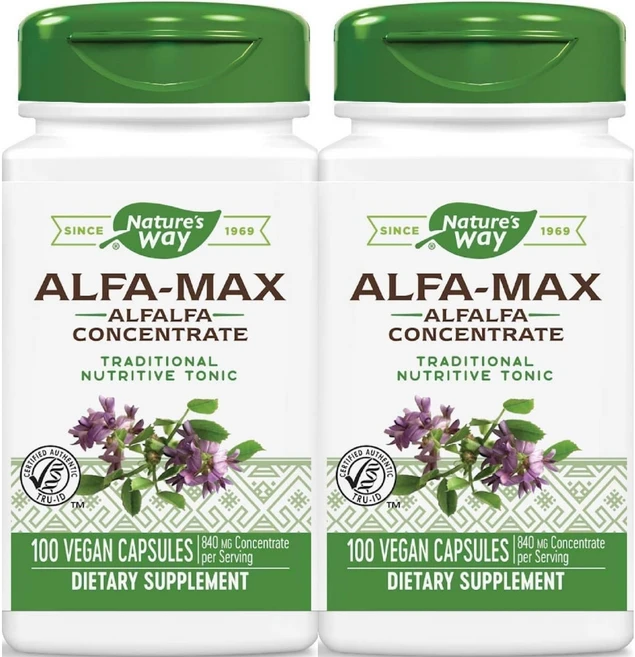 네이처스웨이 알파 맥스 농축 알팔파 420mg, 2팩, 100정 - 쿠팡