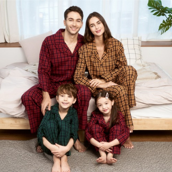 아이숲 남녀공용 패밀리 피치기모 베이직체크 파자마 세트