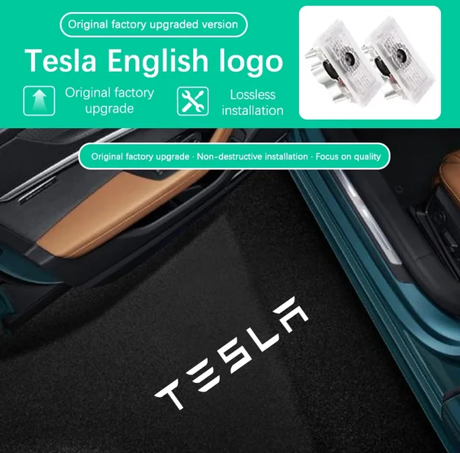 [호환] LED 자동차 로고 웰컴 도어 라이트 레이저 프로젝터 램프 테슬라 모델 S Y 3 X, 06 2PCS Style 5