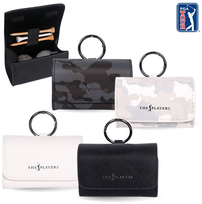 PGA투어 THE PLAYERS 헤리티지 레더 골프공 투볼 케이스, 블랙, 1개