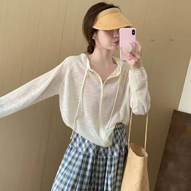 살랑 에어리 시스루 슬러브 썸머 후드 집업 에어컨 햇빛 자외선 아우터