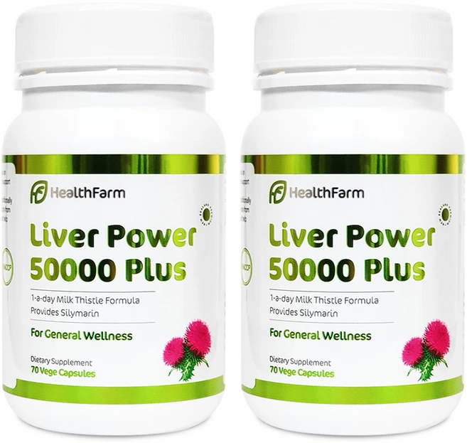 헬스팜 리버 파워 밀크씨슬 50000mg 실리마린 570mg 70베지캡슐 X2, 2개, 70정 - 쿠팡