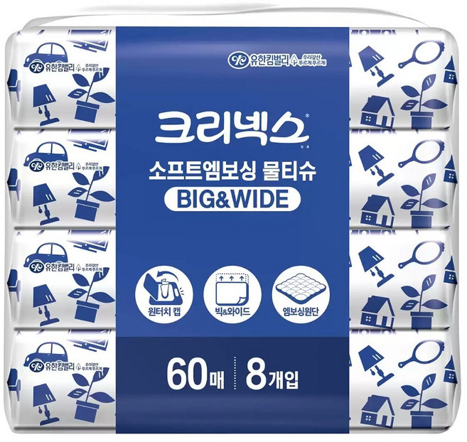 엠보싱 물티슈 60매 X 8개X2 코스트코 크리넥스소프트, 60개입, 단품