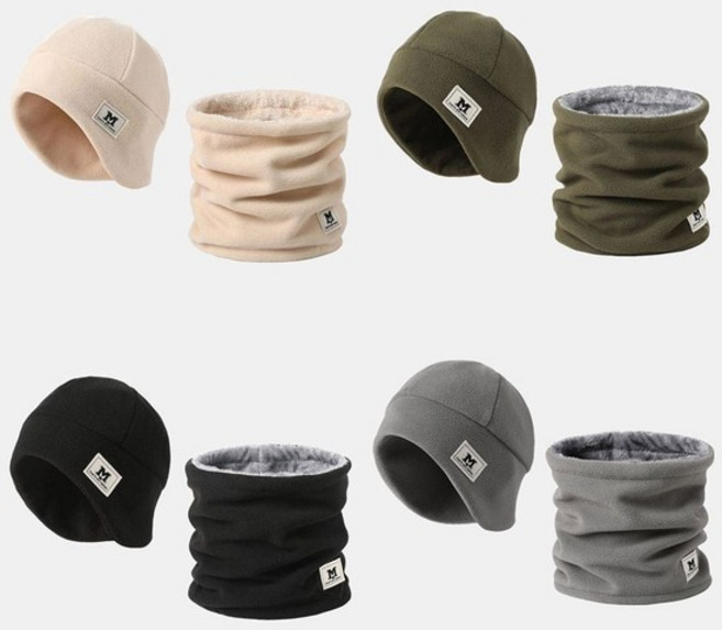 남성 여성 부드러운 폴라 폴리스 모자 워머 세트 남자 남자넥 목도리 넥워머 방한모자