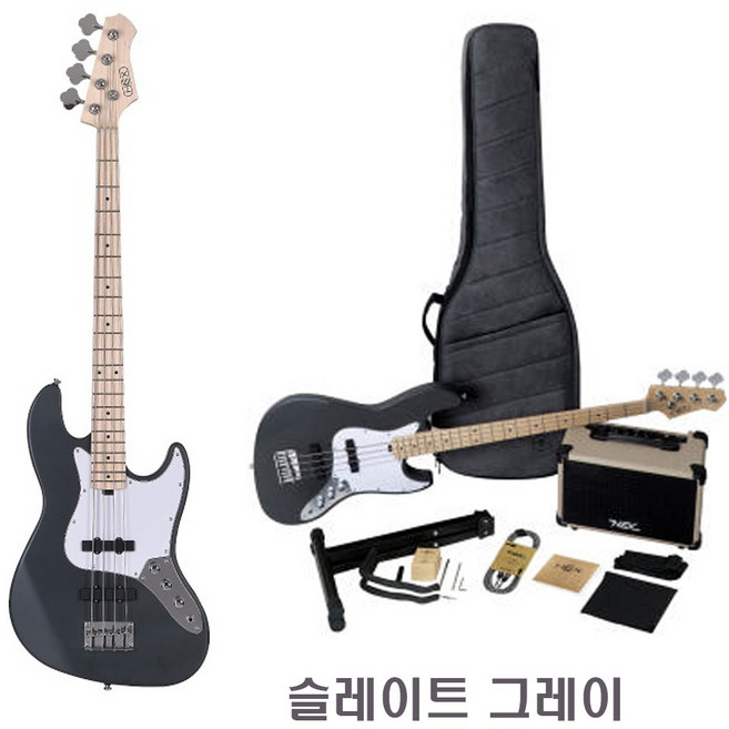 헥스 베이스기타 B100 SG 슬레이트 그레이 재즈 베이스/입문용베이스/초보기타/앰프증정/오늘출고, 앰프 블랙, 슬레이트 그레이(SG), 1개