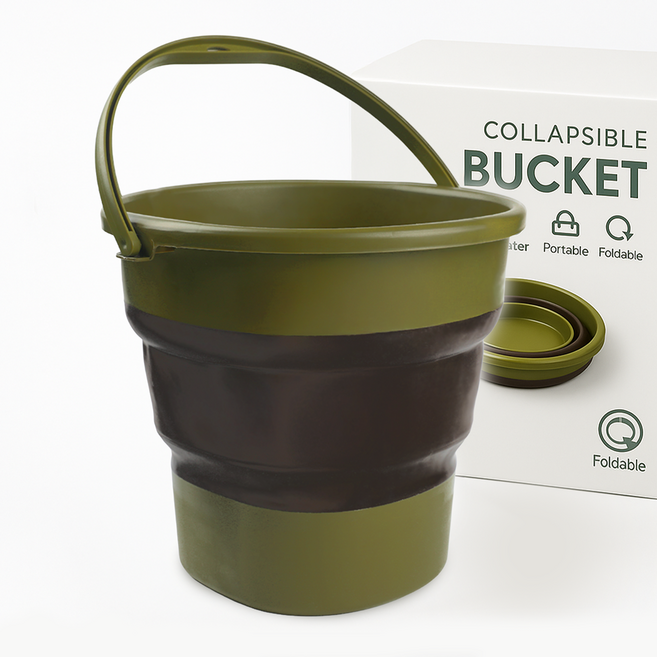 핫쏘잇 튼튼한 17L 다용도 접이식 양동이, 블랙카키, 1개