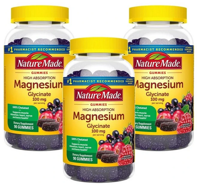 네이처메이드 마그네슘 글리시네이트 100mg 베리맛 구미, 3개, 90정 - 쿠팡
