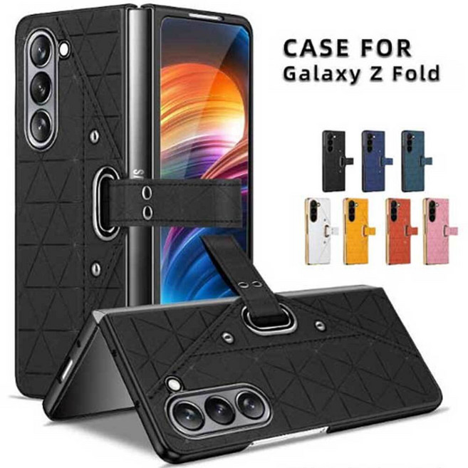 갤 겔럭시 폴드6 fold6 풀커버 내장형 밴드스트랩 체크무늬 가죽케이스