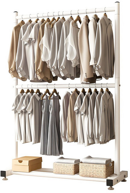 MANTU 하단 선반 스탠드형 행거 강력 2단, 화이트