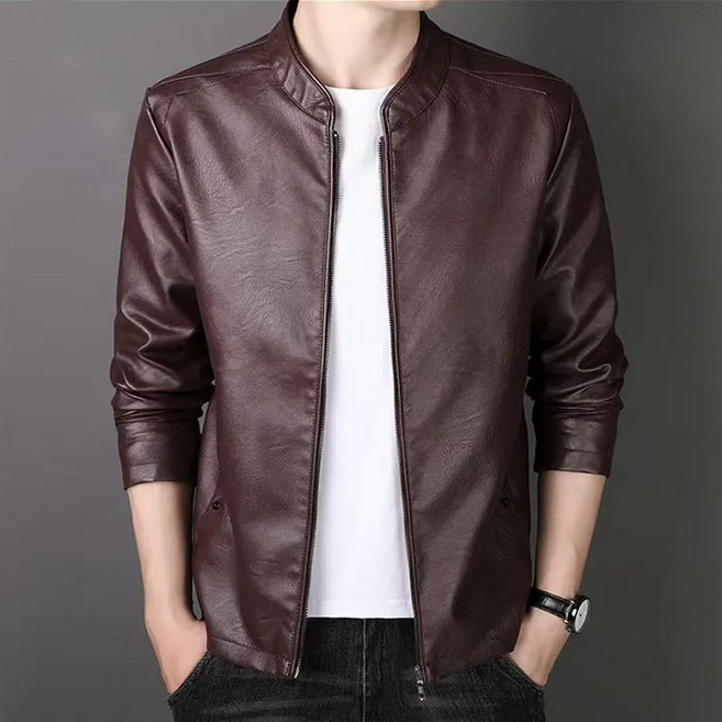 POMTOR 가을 겨울 남성 가죽 자켓 일상 캐주얼 숏 집업 자켓