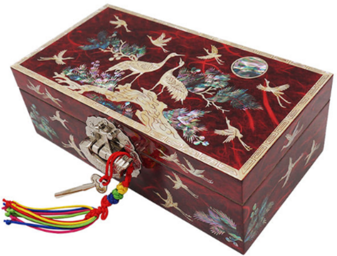 국선옻칠용돈상자 고급현금예단함 송학 적색 자개보석함 외국인선물, 보석함만（봉투없이）, 1개