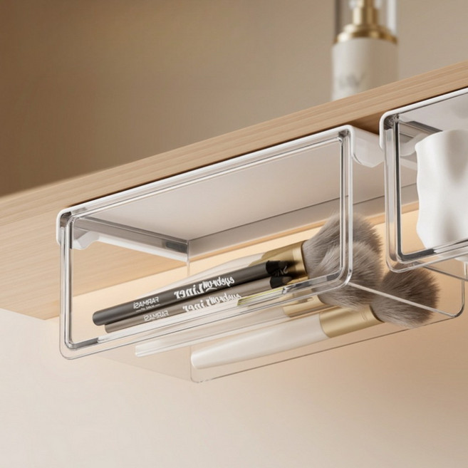 리우 무타공 슬라이딩 히든 서랍 수납 정리함, 투명 L, 1개