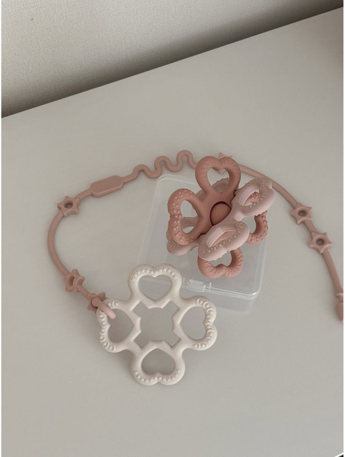 엔밀리밀리 플로링 변신 치발기 세트 구강기 신생아 이앓이 실리콘 치아발육기 아기 치발기 추천, 1개, 피치, 플로링 1세트