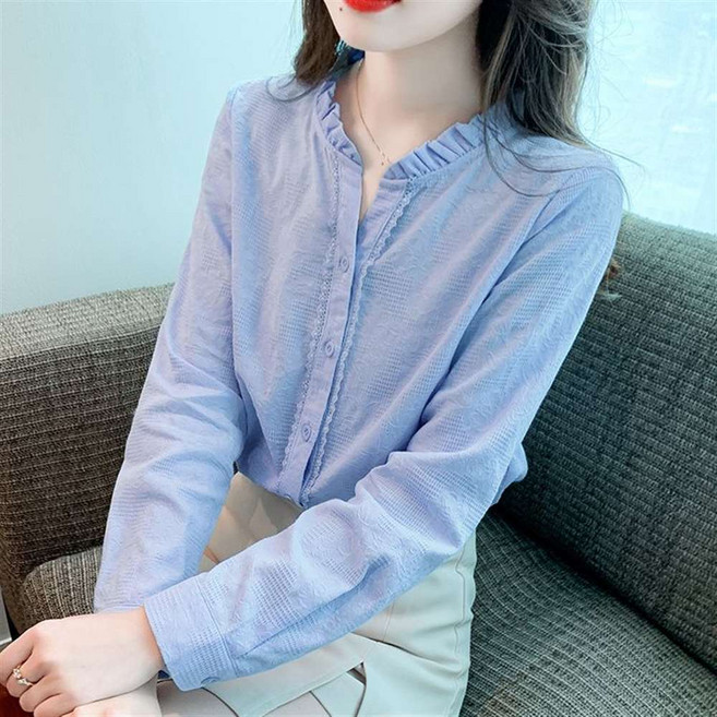 MOSAIRATION 봄가을 차이나넥 코디 순면 무지 패치웨크 디자인감 여성복 긴팔 이너 셔츠 Z16