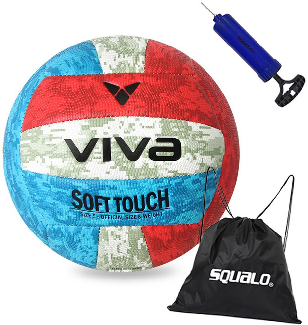 비바스포츠 소프트터치 배구공 레드 + 블루 SC3000, 1개, SC3000 + SQ 가방 & 펌프