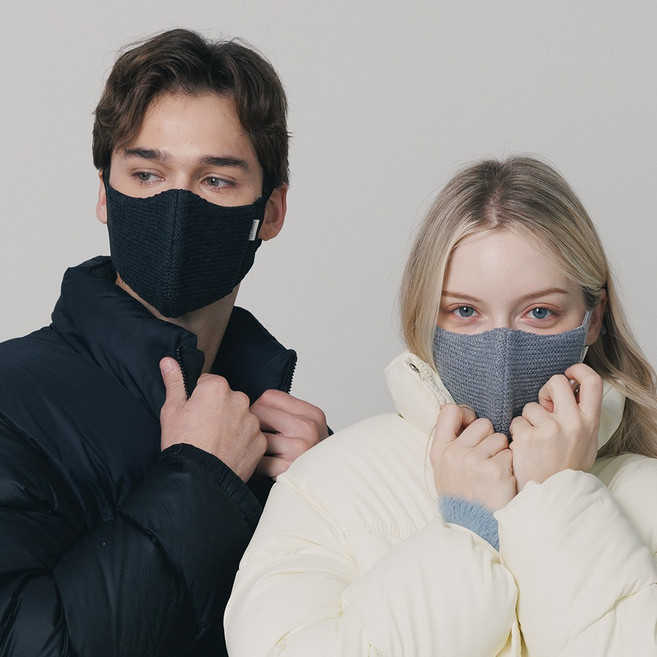 스노이힐 오버핏 겨울 니트 방한 마스크 2P 세트, 블랙+그레이, 1개