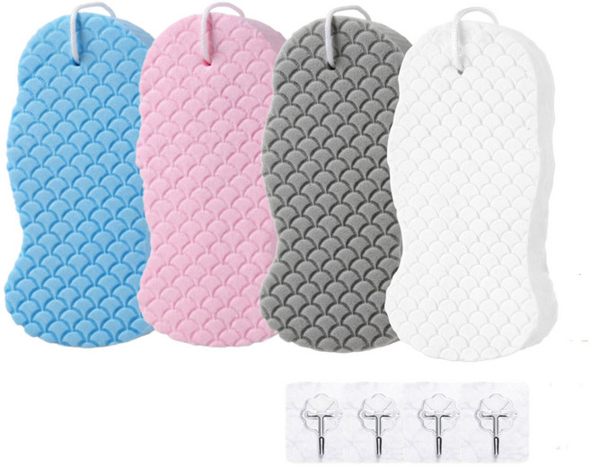 AROK 데일리 샤워 바디 스펀지 4종 세트 후크4P 증정, 4색, 1세트, 1개입