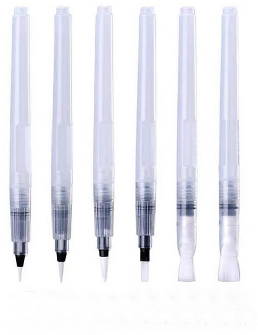 [메잌미] 캘리그라피 고채물감 워터브러쉬 물붓, 1세트, 6P