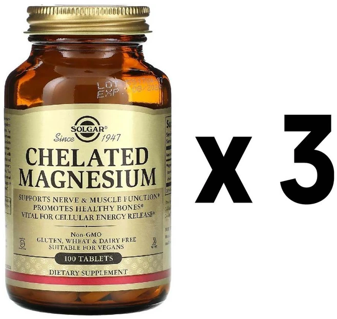 Solgar 솔가 킬레이트 마그네슘 400mg 100정 3개 - 쿠팡