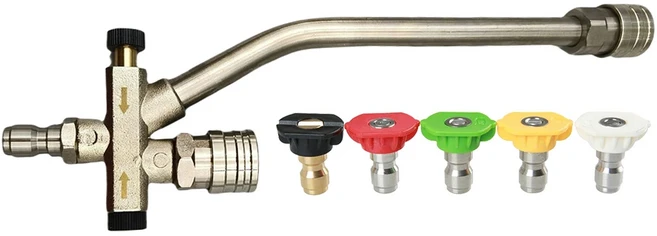 듀얼 밸브 폼 호환 리스 스틸 고압 세척기 부착 4 퀵 커넥트 건, 02 VALVE WITH NOZZLES