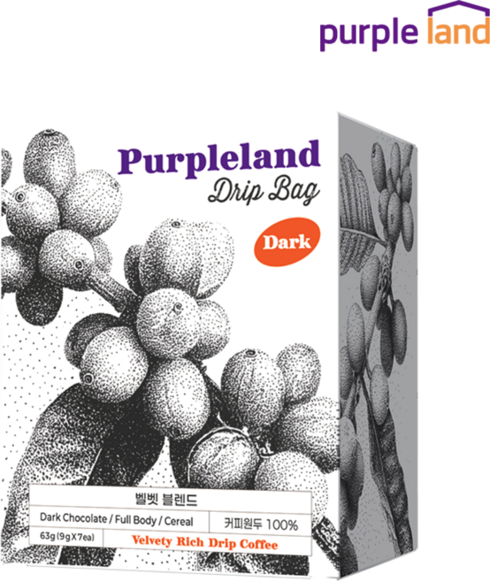 퍼플랜드 핸드드립 커피 레귤러 드립백 다크 벨벳 블렌드, 1개, 7개입, 9g