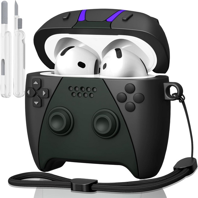에어팟 4 /2 프로 3 세대 케이스 클리너 키트 3D 게임 컨트롤러 디자인 실리콘, 1개, 블랙, 에어팟 4세대