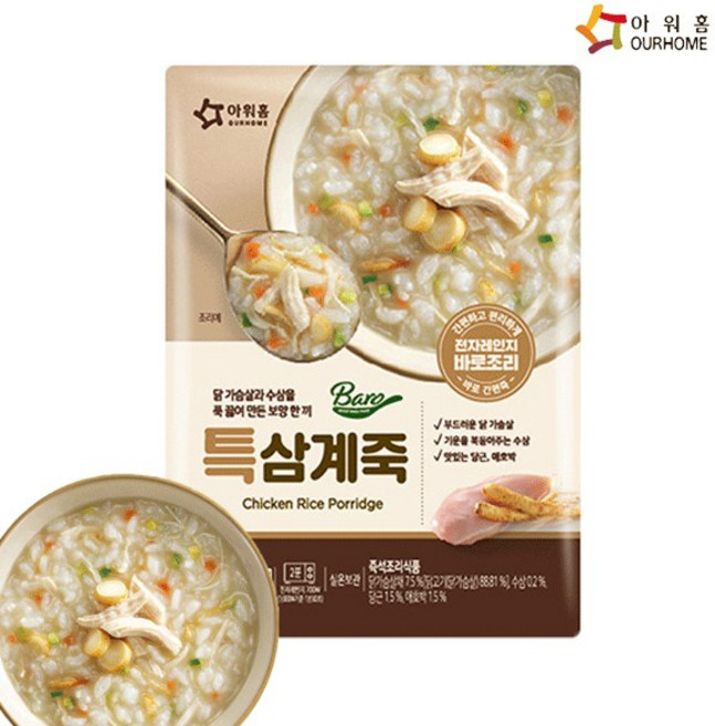 특전복죽 호박죽 아워홈 닭죽 통단팥 영양 간편 한끼 골라담기 특삼계죽, 270g, 1개