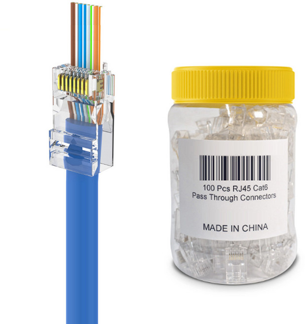RJ45 8P8C CAT.6 관통형 100개 랜커넥터 랜선 케이블 제작 카테고리6 네트워크, 22mm, 투명