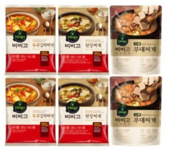비비고 찌개 3종 6개 (두부김치 x2개 된장찌개 x 2개 스팸부대찌개 x 2개), 4세트, 1.42kg