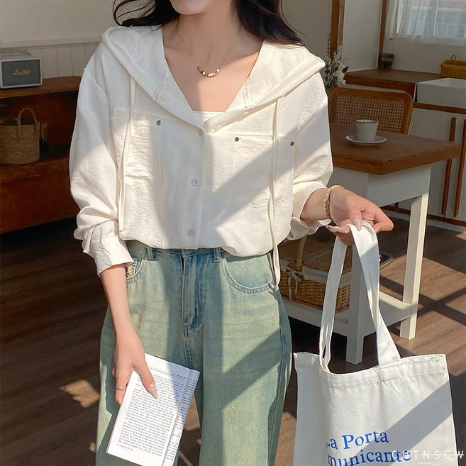 CUTNSEW 82603 韓系連帽休閒口袋襯衫 女 長袖 春夏 寬鬆 外套
