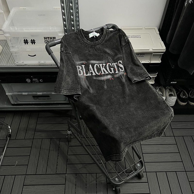 남성용 여름 빈티지 워싱 루즈핏 레터링 반팔 티셔츠 캐주얼 패션 복고풍 일상 JS