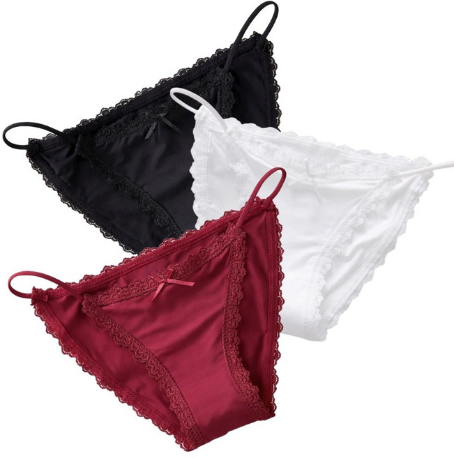 아이스 실크 로우웨이스트 레이스 끈 팬티 3p