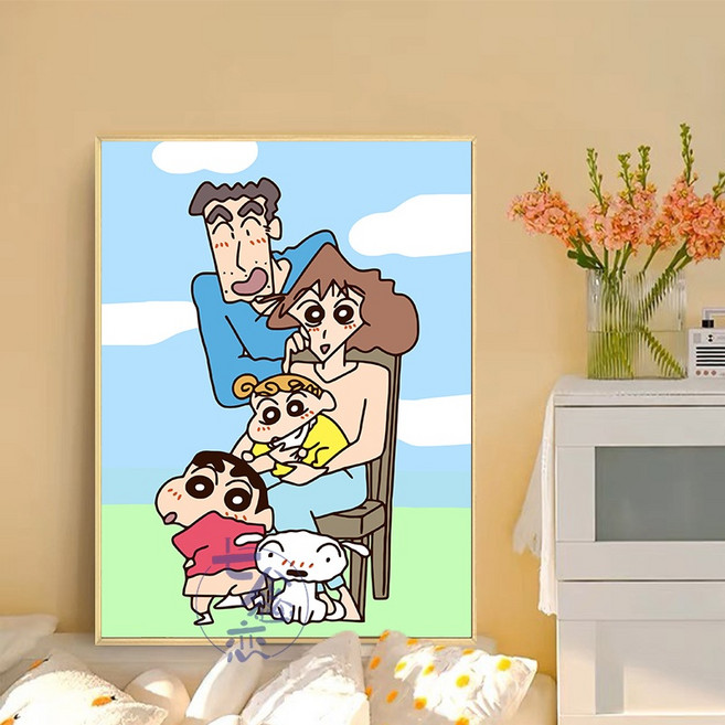 짱구 색칠 명화 그림 세트 그리기 캐릭터 유화 DIY, 캔버스 +물감붓, 50x60cm 내부프레임, 15.qx12390, 1개