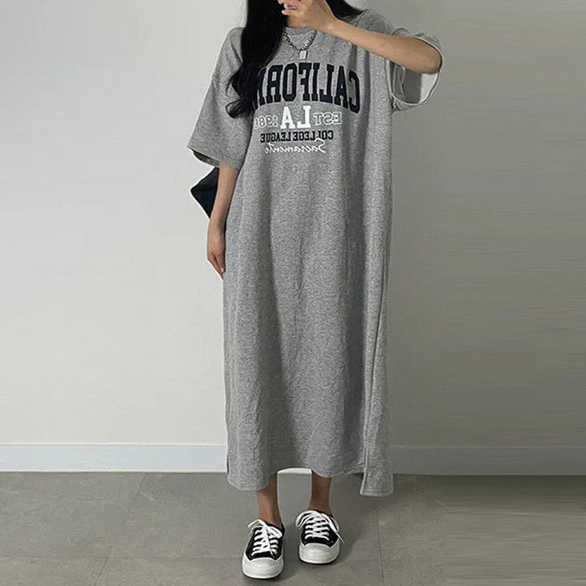 모던허니 여성 라운드 롱 레터링 원피스 데일리 루즈핏 박스핏