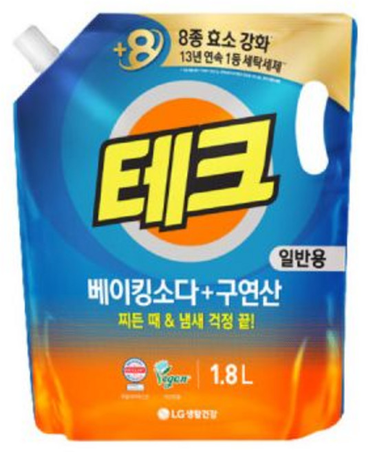 베이킹소다+구연산 실내건조 액체세제 일반 리필 1.8L 테크, 1개