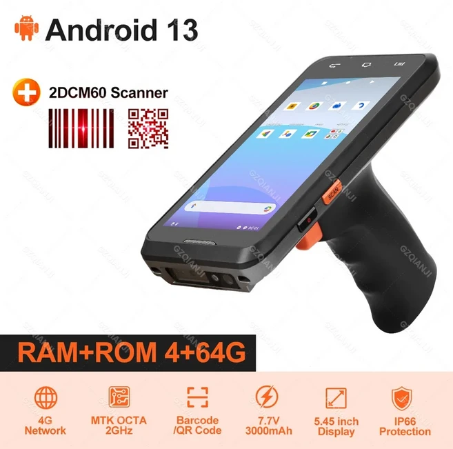 휴대용 그립 산업 PDA 터미널 4G 안드로이드 13 바코드 스캐너 1D 2D 데이터 수집기 4GB + 64GB WiFi 블루, 02 미국, 1개, 02 2D Scanner Grip