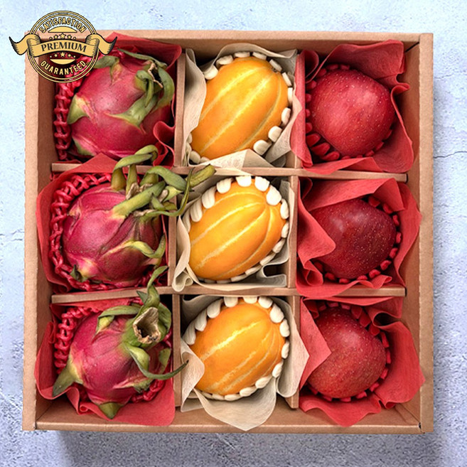 [품질 보장 혼합과일 선물 세트] 프리미엄 혼합과일선물세트 명절 어버이날 스승날 과일 선물세트 추천, 1박스, 선물용 혼합 과일 선물세트 참외3+사과3+용과3